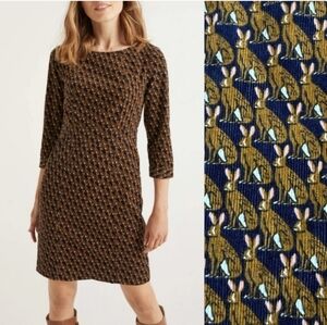Boden Brown and Navy Geometric Knit Long-Sleeve Shift Dress